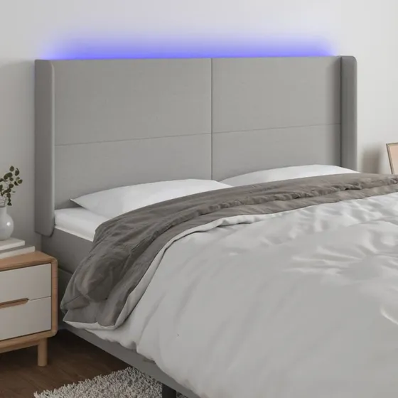 vidaXL Sengegavl med LED-lys 183x16x118/128 cm lysegrå