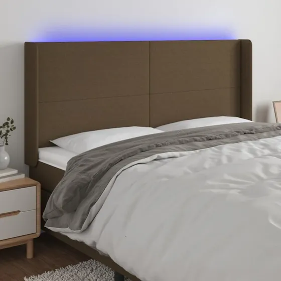 vidaXL Sengegavl med LED-lys 183x16x118/128 cm mørkebrun