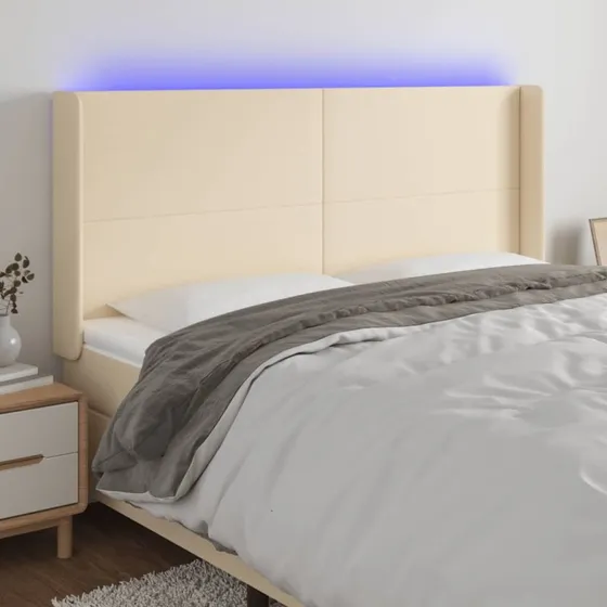 vidaXL Sengegavl med LED-lys 183x16x118/128 cm, cremefarvet