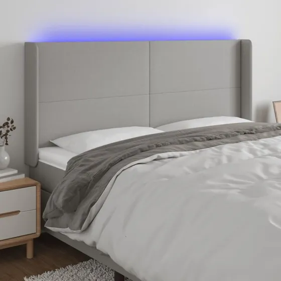 vidaXL Sengegavl med LED-lys 203x16x118/128 cm lysegrå