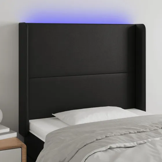 vidaXL Sengegavl med LED-lys 103x16x118/128 cm sort