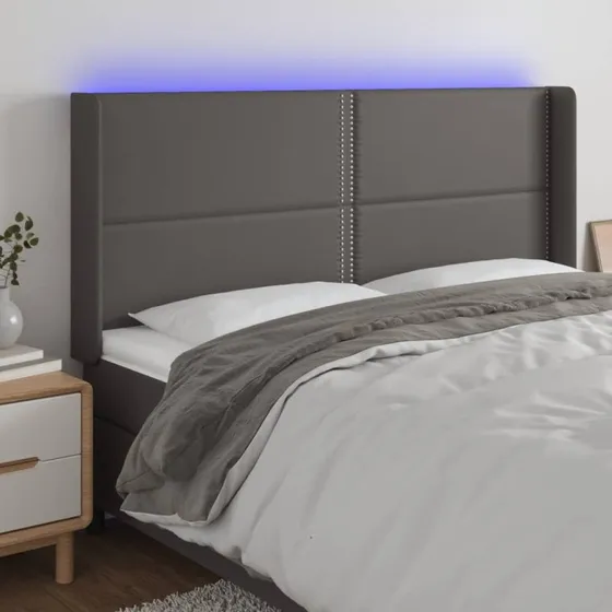vidaXL sengegavl med LED-lys 203x16x118/128 cm grå