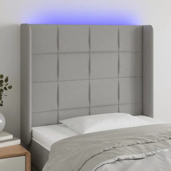 vidaXL Sengegavl med LED-lys 93x16x118/128 cm lysegrå