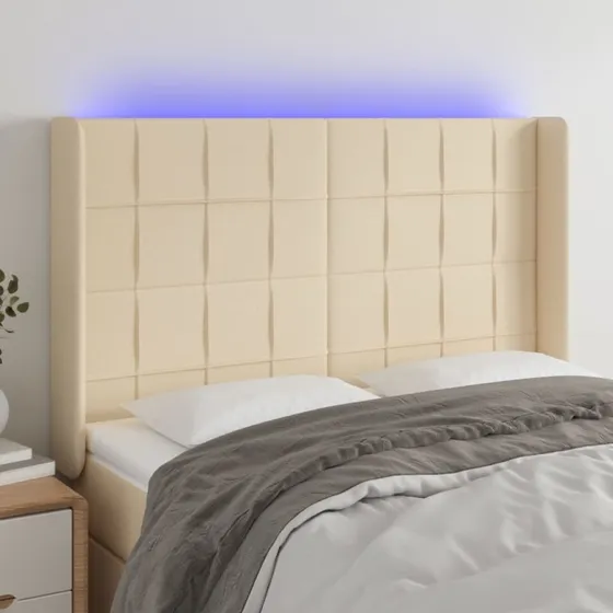 vidaXL Sengegavl med LED-lys 147x16x118/128 cm, cremefarvet