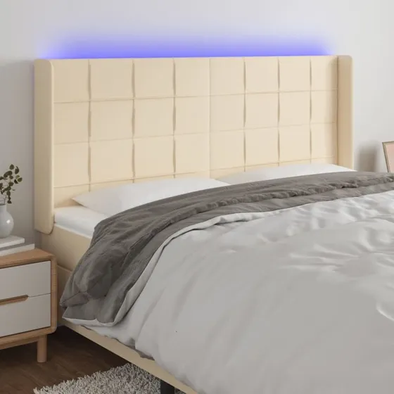 vidaXL Sengegavl med LED-lys 183x16x118/128 cm, cremefarvet