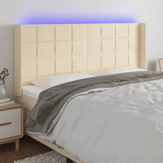 vidaXL Sengegavl med LED-lys 203x16x118/128 cm, cremefarvet