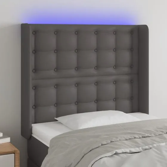 vidaXL Sengegavl med LED-lys 83x16x118/128 cm grå kunstlæder