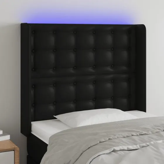 vidaXL Sengegavl med LED-lys 103x16x118/128 cm sort