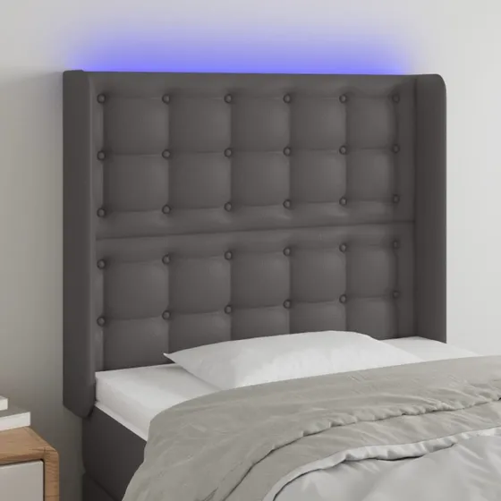 vidaXL Sengegavl med LED-lys 103x16x118/128 cm grå kunstlæder