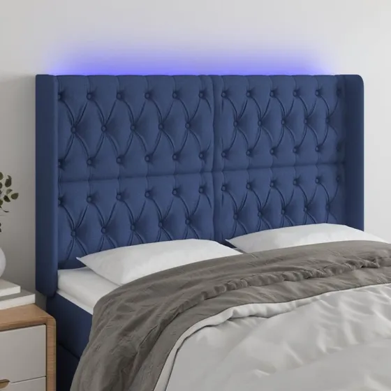 vidaXL Sengegavl med LED-lys 163x16x118/128 cm, blå