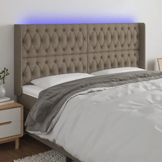 vidaXL Sengegavl med LED-lys 183x16x118/128 cm gråbrun