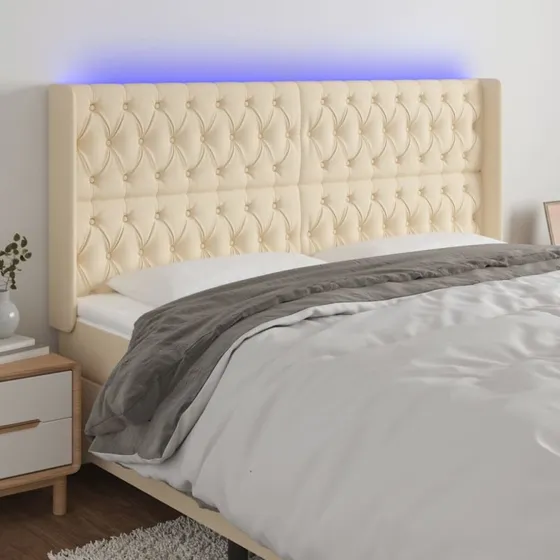 vidaXL Sengegavl med LED-lys 183x16x118/128 cm cremefarvet