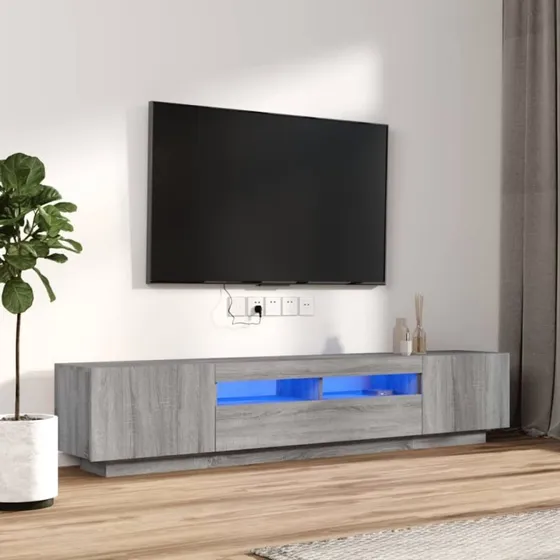 vidaXL 2 stk. tv-borde grå sonoma-eg med LED-lys 200 cm