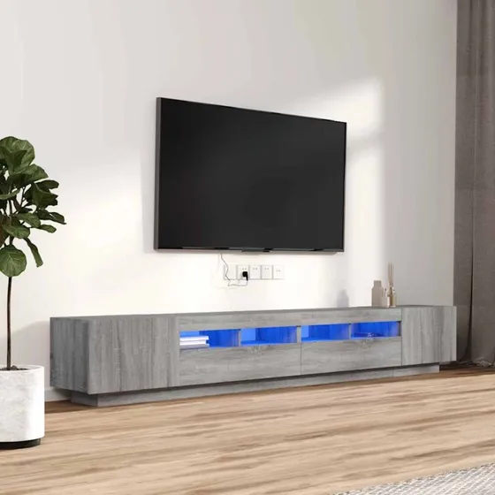 vidaXL 3 stk. tv-borde med LED-lys, grå sonoma-eg, konstrueret træ