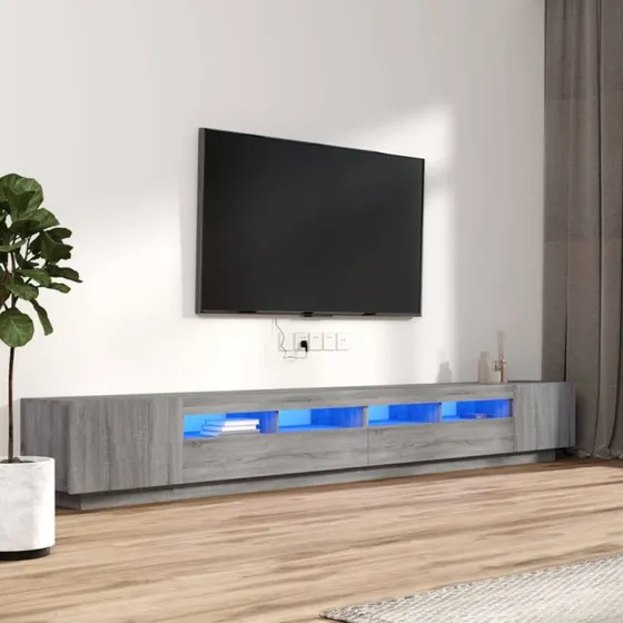 vidaXL 3-stk. tv-borde med LED-lys, grå sonoma-eg, 300 cm