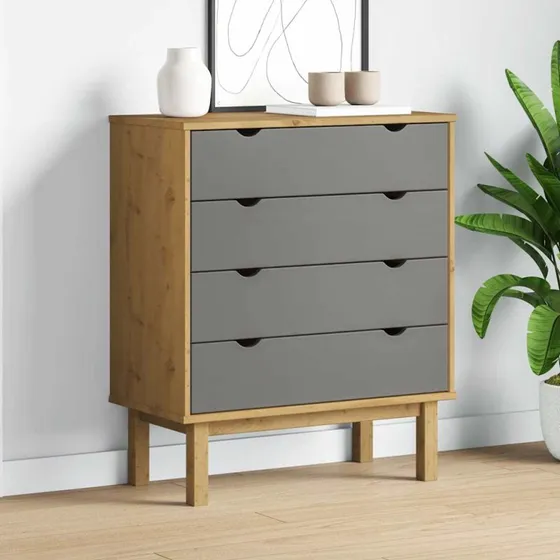 vidaXL OTTA Kommode 76,5x39,5x90 cm i massivt fyrretræ brun/grå