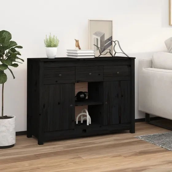 vidaXL Skænk 100x35x74,5 cm massivt fyrretræ sort