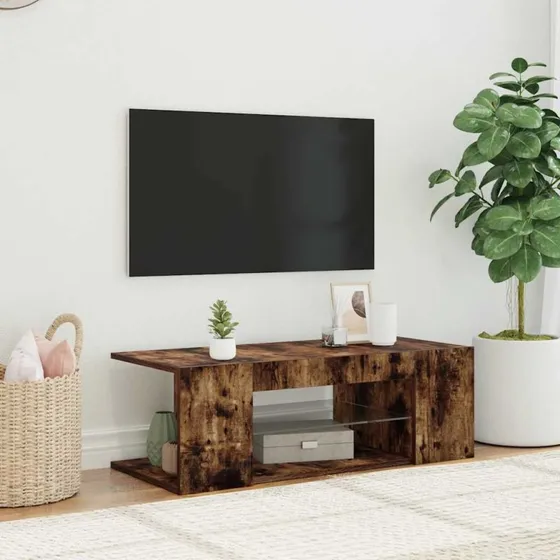vidaXL tv-bord med LED-lys 90x39x30 cm røget egetræ