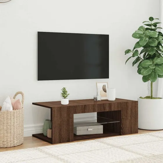 vidaXL tv-bord med LED-lys 90x39x30 cm brun egetræsfarve