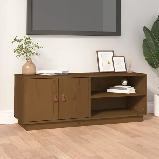 vidaXL tv-bord 105x34x40 cm massivt fyrretræ gyldenbrun