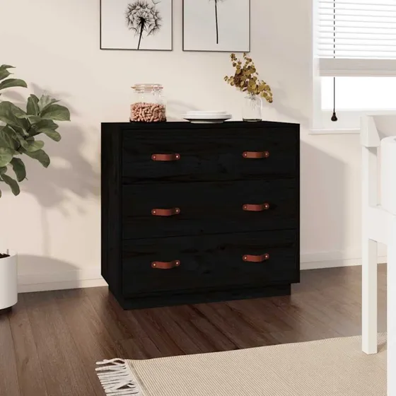 vidaXL skænk 80x40x75 cm massivt fyrretræ sort