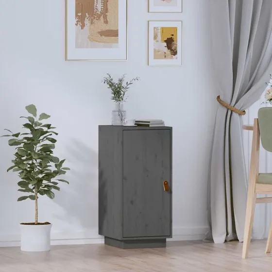 vidaXL Skænk 34x40x75 cm massivt fyrretræ grå