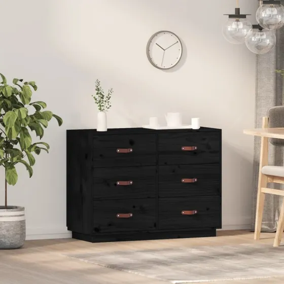 vidaXL Skænk 100x40x75 cm Massivt Fyrretræ Sort