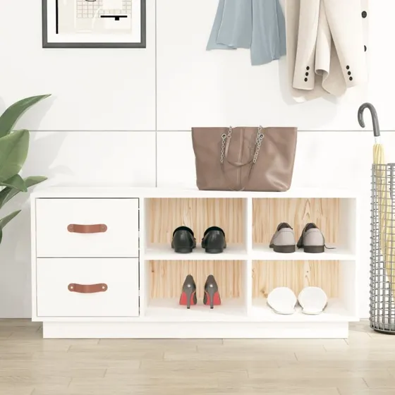 vidaXL skobænk 100x34x45 cm massivt fyrretræ hvid