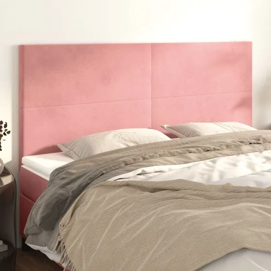 vidaXL sengegavl lyserød 180x5x118/128 cm fløjl