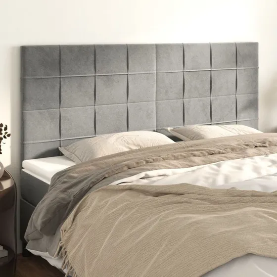 vidaXL sengegavl lysegrå 180x5x118/128 cm fløjl