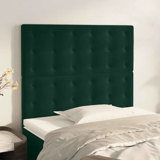 vidaXL Sengegavl 90x5x118/128 cm Mørkegrøn Fløjl