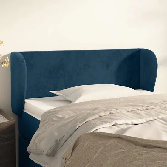 vidaXL Sengegavl med Kanter 83x23x78/88 cm, Mørkeblå Fløjl