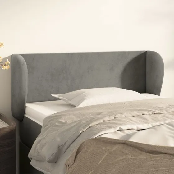 vidaXL Sengegavl med Kanter 93x23x78/128 cm Lysegrå Fløjl