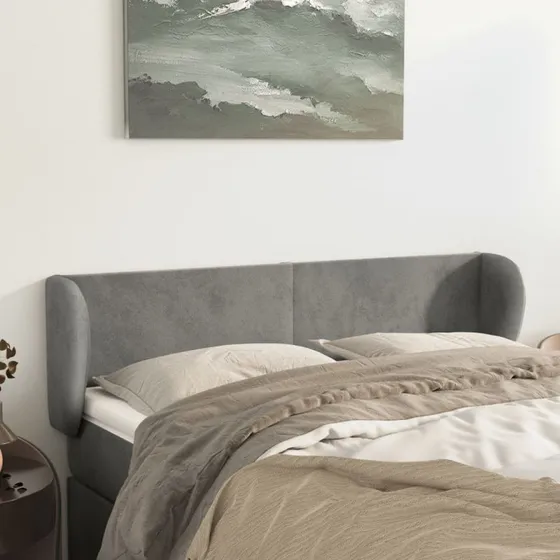 vidaXL Sengegavl med Kanter 147x23x78/88 cm Lysegrå Fløjl