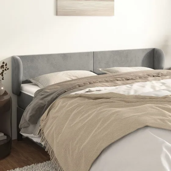 vidaXL Sengegavl med Kanter 183x23x78/88 cm Lysegrå Fløjl