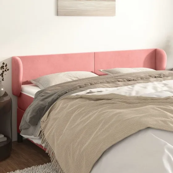 vidaXL Sengegavl med Kanter 203x23x78/88 cm, Lyserød, Fløjl
