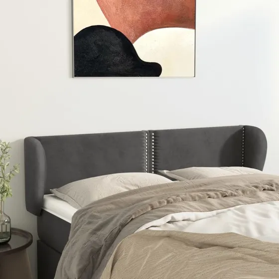 vidaXL Sengegavl med Kanter 147x23x78/88 cm Fløjl Mørkegrå