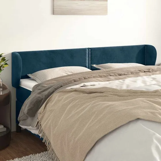 vidaXL Sengegavl med Kanter 183x23x78/88 cm, Mørkeblå, Fløjl