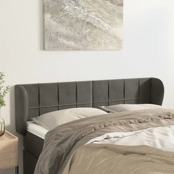 vidaXL Sengegavl med Kanter 147x23x78/88 cm Fløjl Mørkegrå