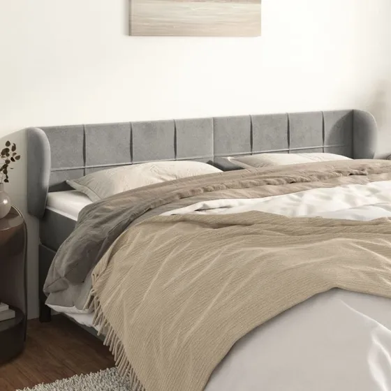vidaXL Sengegavl med Kanter 163x23x78/88 cm Fløjl Lysegrå