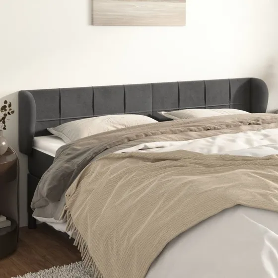 vidaXL Sengegavl med Kanter 203x23x78/88 cm, Mørkegrå, Fløjl