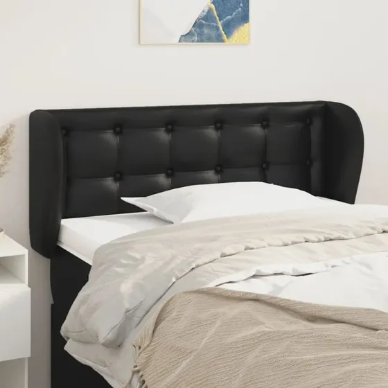 vidaXL Sengegavl med Kanter 93x23x78/88 cm Sort Kunstlæder