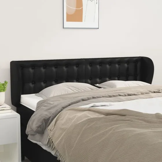 vidaXL Sengegavl med Kanter 147x23x78/88 cm Sort Kunstlæder