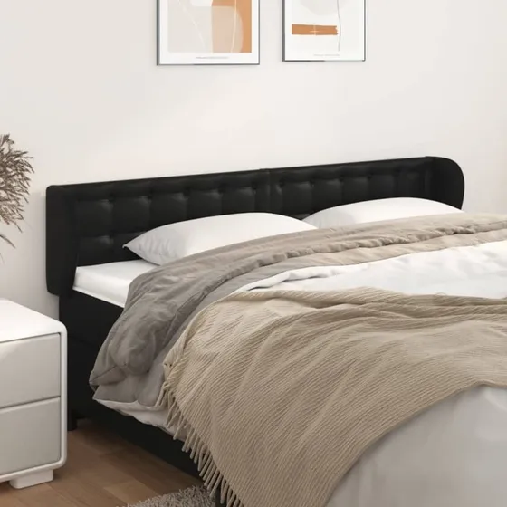 vidaXL Sengegavl med Kanter 203x23x78/88 cm Sort Kunstlæder