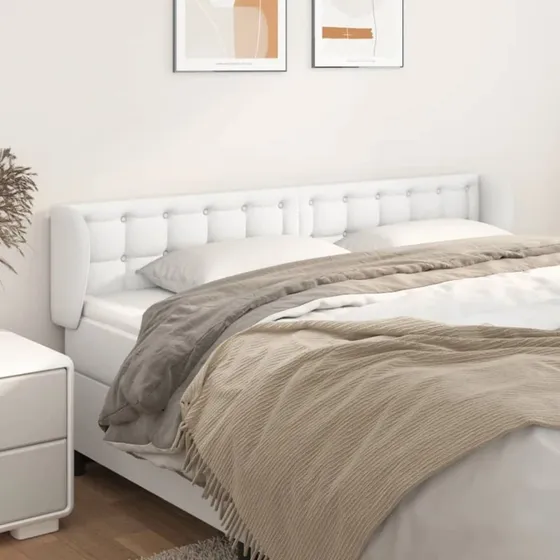vidaXL Sengegavl med Kanter 203x23x78/88 cm Hvid Kunstlæder