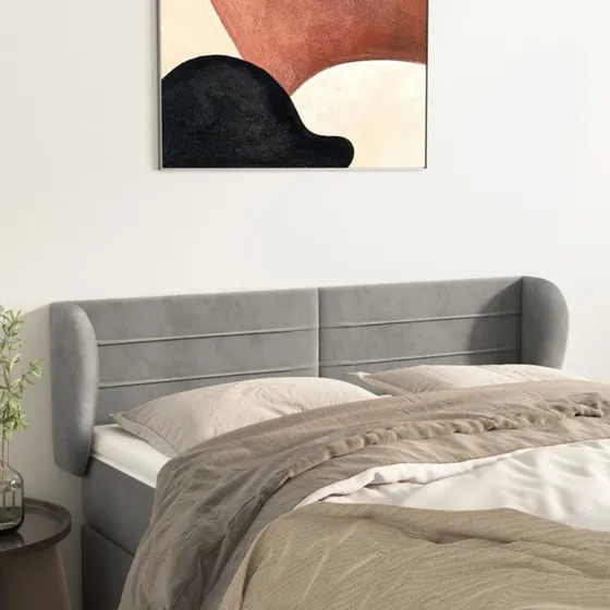 vidaXL Sengegavl med Kanter 147x23x78/88 cm, Lysegrå