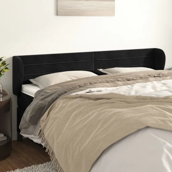 vidaXL Sengegavl med Kanter 183x23x78/88 cm, Sort, Fløjl