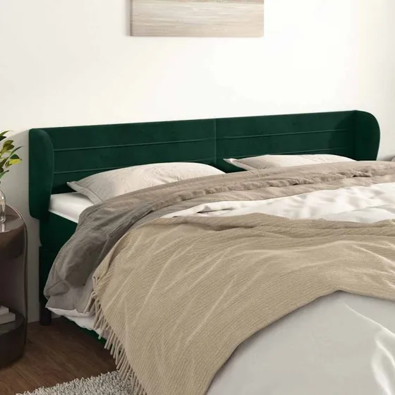 vidaXL Sengegavl med Kanter 203x23x78/88 cm Fløjl Mørkegrøn
