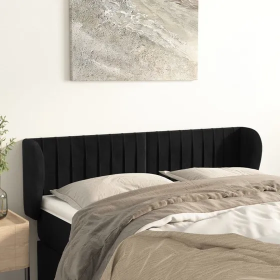 vidaXL Sengegavl med Kanter 147x23x78/88 cm, Sort, Fløjl