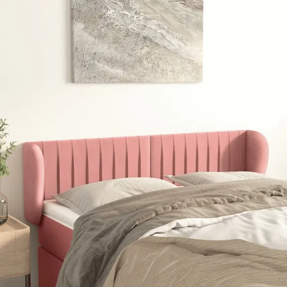 vidaXL Sengegavl med Kanter 147x23x78/88 cm, Lyserød, Fløjl